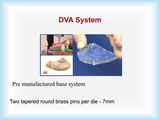 DVA System
Pre manufactured base system
Two tapered round brass pins per die - 7mm
 