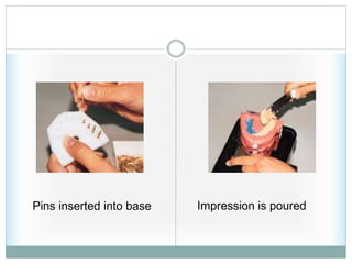 Pins inserted into base Impression is poured
 