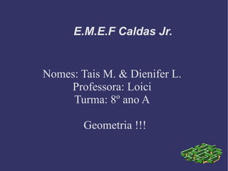E.M.E.F Caldas Jr.
Nomes: Tais M. & Dienifer L.
Professora: Loici
Turma: 8º ano A
Geometria !!!
 