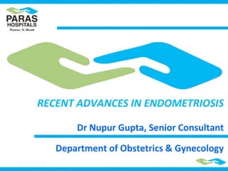 RECENT ADVANCES IN ENDOMETRIOSIS
Dr Nupur Gupta, Senior Consultant
Department of Obstetrics & Gynecology
 