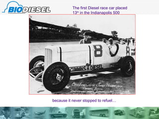 The first Diesel race car placed 13 th  in the Indianapolis 500  because it never stopped to refuel… 