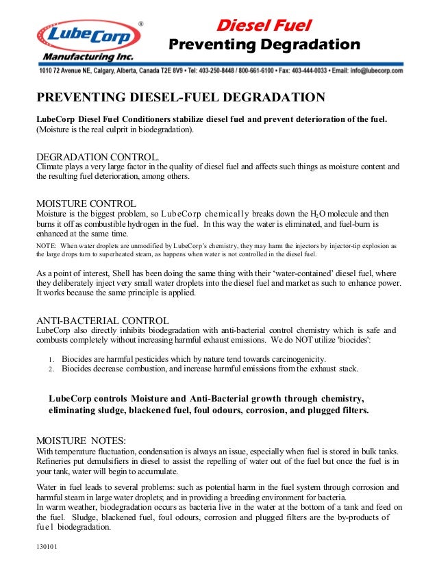 Diesel Fuel Preventing Degradation
