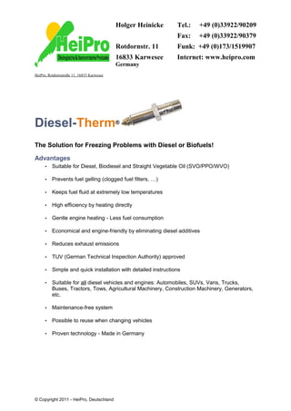Diesel -Therm: The Solution for Freezing Problems with Biofuels