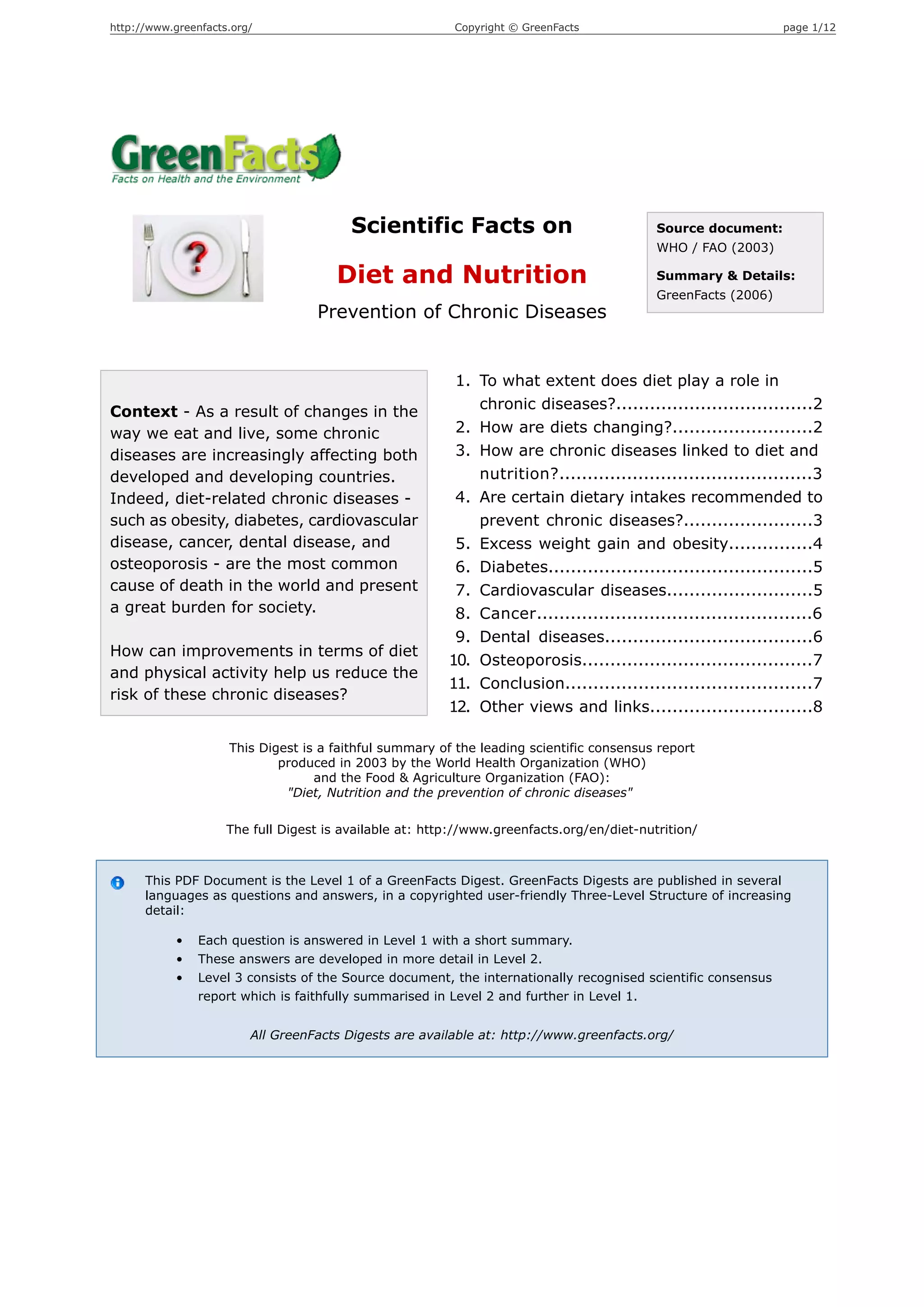 Diet and Nutrition - Prevention of Chronic Diseases | PDF