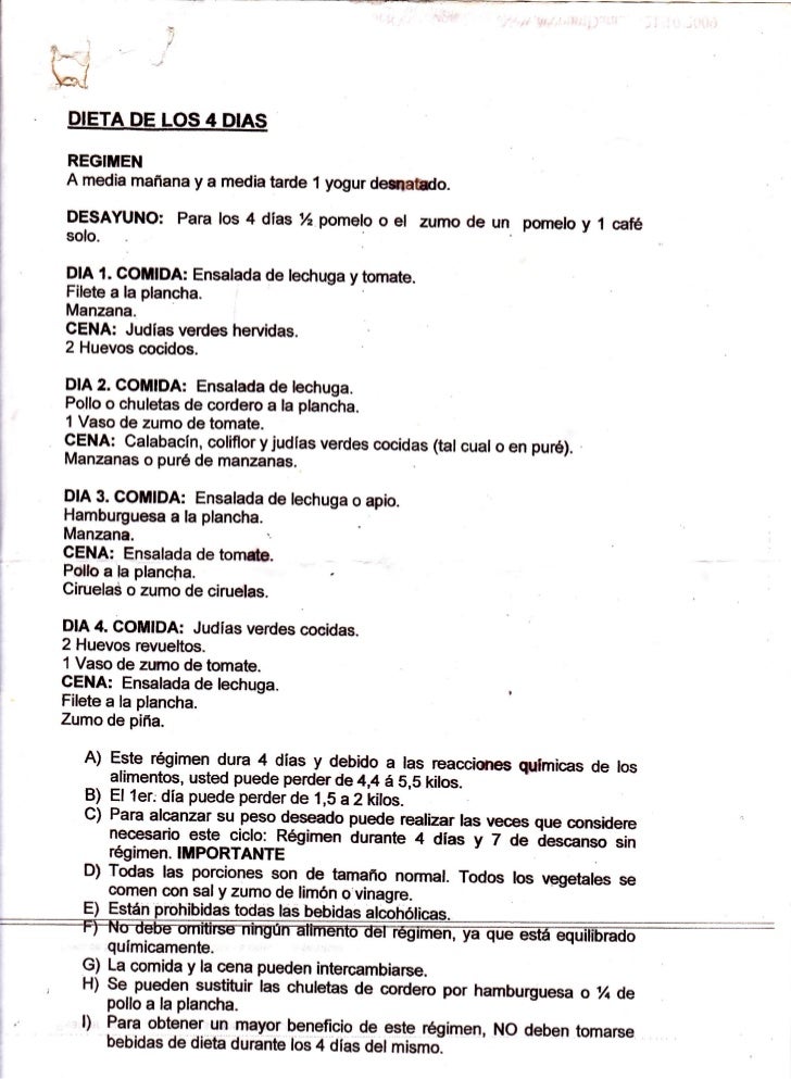 Dieta 4 dias