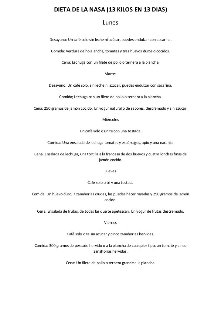 Dieta de la nasa Dieta de la nasa
