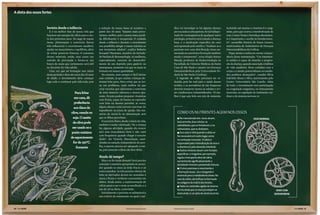 a dieta dos ossos fortes



                     Invista desde a infância                     a redução da massa óssea só acontece a                 dico irá investigar se há alguma doença          incluindo até mesmo a vitamina K e mag-
                       E é na melhor fase de nossa vida que       partir dos 50 anos. “Quanto mais preve-                provocando a osteoporose. Se tal indispo-        nésio, para que ocorra a metabolização do
                     fazemos um estoque de cálcio para o res-     nirmos, melhor, pois a massa óssea perdi-              sição for consequência de qualquer outra         osso. Comer frutas e hortaliças diariamen-
                     to dos próximos anos. No auge de massa       da dificilmente é recuperada. O cuidado                patologia, primeiro será tratada a doença        te é importante e auxilia no fortalecimen-
                     óssea, alimentação e exercícios físicos      desde a infância e durante o crescimento               base, e a medicação específica do caso           to”, aconselha Patrícia de Souza Genaro,
                     irão influenciar o crescimento saudável,     nos possibilita atingir a massa máxima ao              será apontada pelo médico. “Analisar se o        nutricionista do Ambulatório de Doenças
                     ajudar na musculatura e equilíbrio, além     nos tornarmos adultos”, explica Roberto                paciente tem uma distribuição óssea au-          Osteometabólicas da Unifesp.
                     de evitar possíveis fraturas. O consumo      Ezequiel Heymann, membro da Socieda-                   mentada ou uma baixa formação também               Fique atento e tenha em mente a impor-
                     desses minerais, então, atua como um         de Paulista de Reumatologia. As mulheres,              muda o tratamento”, avisa Sérgio Setsuo          tância dessa manutenção. “Um tratamen-
                     método de prevenção e forma-se um            especialmente, carecem do desenvolvi-                  Maeda, professor de Endocrinologia na            to médico é capaz de retardar a progres-
                     banco de ossos que certamente será útil      mento de um depósito para gastá-lo na                  Faculdade de Ciências Médicas da Santa           são da doença, quando associado a hábitos
                     no decorrer da vida adulta.                  menopausa, momento em que os ossos se                  Casa de São Paulo e mestre em Doenças            de vida saudáveis. Bons cuidados com o
                       Uma vez que tal formação tem início        formam em menor quantidade.                            Osteometabólicas pela Universidade Fe-           corpo e a mente potencializam os resulta-
                     nesse período e dura até cerca dos 25 anos     No entanto, nem sempre é fácil iniciar               deral de São Paulo (Unifesp).                    dos positivos alcançados”, ressalta Silvia
                     de idade, o investimento deve começar        esse cuidado, já que muitas crianças de-                 A ingestão de sódio precisará ser re-          Gabriela Abreu e Silva, nutricionista pelo
                     logo cedo e continuar pela vida toda, pois   testam leite puro. Para evitar que se tor-             duzida, pois faz mal para a saúde desses         Centro Universitário São Camilo. Além
                                                                  ne um problema, nada melhor do que                     tecidos, e os portadores de tais fraquezas       de tudo, o investimento tem participação
                                                                  criar receitas que adicionem o nutriente               deverão temperar menos as saladas e evi-         na coagulação sanguínea, no relaxamento
                                              Para fritar         de uma maneira saborosa e menos apa-                   tar condimentos industrializados. “O me-         muscular, na regulação do batimento car-
                                                                  rente. Os pais podem preparar vitaminas                lhor é que seja feito um mix de minerais,        díaco e do sistema nervoso.
                                             em casa, dê          com frutas, sopas de batata ou espinafre
                                             preferência          com leite ou mesmo permitir, às vezes,
                                             aos óleos de         alguns abusos como sorvete com base do
                                                                  ingrediente ou pizza de queijo. São ma-
                                          oliva, canola ou        neiras de incluí-lo na alimentação sem                     Como os nutrientes agem nos ossos
                                            soja. O azeite        que os filhos percebam.                                    l Na manutenção dos ossos atuam,                                     OssO NORMaL
                                                                    O exercício físico, desde o início da vida,
                                            de oliva pode                                                                    basicamente, duas células: os
                                                                  também é muito valorizado. “Se a criança                   osteoblastos, que os fortalecem, e os
                                           ser usado se o         faz alguma atividade, quando ela crescer                   osteoclastos, que os desfazem.
                                           ponto máximo           terá uma musculatura forte e não cairá                     l Essa ação é vital quando o cálcio se
                                                                  com frequência quando chegar à terceira                    faz necessário em outro lugar, como
                                          de aquecimento          idade”, diz Victoria. Musculação, cami-                    na contração muscular. O cálcio é
                                            for de 190°C.         nhadas ou natação, independente da esco-                   responsável pela mineralização do osso e
                                               Somente            lha, o esporte precisa ser adequado à roti-                a vitamina D, pela absorção intestinal.
                                                                  na, pois somente a dieta não fará efeito.                  l Outros minerais atuam com funções
                                                                                                                             especificas: o magnésio, por exemplo,
                                                                  Ainda dá tempo?                                            regula o transporte ativo de cálcio,
                                                                    Mas e se for tarde demais? Será preciso                  aumentando significativamente a
                                                                  entender a maneira apropriada de proce-                    densidade mineral e prevenindo fraturas.
                                                                  der quando os ossos já estão fracos e só                   l O zinco promove o crescimento e
                                                                  resta remediar. As três porções diárias de                 a formação óssea. Já o manganês é
                                                                  leite ou derivados devem ser mantidas à                    essencial para o metabolismo ósseo. No
                                                                  mesa e frutas e verduras consumidas em                     caso do cobre, ele é eficaz na formação
                                                                  dobro. Ainda assim, a suplementação de                     do colágeno da matriz dos tecidos.
                                                                  cálcio passa a ser o mais aconselhado, e o                 l Todos os nutrientes agirão da mesma
                                                                  uso de sal na dieta, controlado.                           forma ainda que os ossos já estejam se                                                     OssO COM
                                                                    Inicialmente o paciente se submeterá a                   destruindo; é um jeito de reestruturá-los.                                                OsTeOPOROse
                                                                  um critério de tratamento no qual o mé-



28 | viva saúde                                                                            www.revistavivasaude.com.br   www.revistavivasaude.com.br                                                                                 viva saúde | 29
 