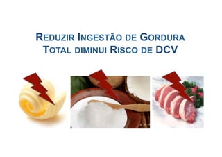 REDUZIR INGESTÃO DE GORDURA
 TOTAL DIMINUI RISCO DE DCV
 