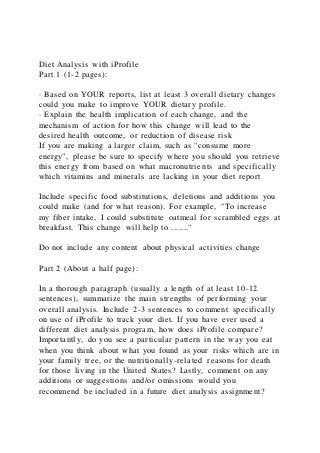 Diet Analysis with iProfilePart 1 (1-2 pages)· Based on YOU | PDF