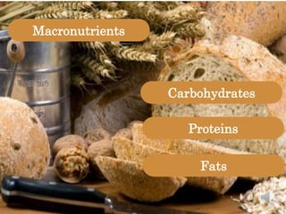 Macronutrients
Carbohydrates
Proteins
Fats
 