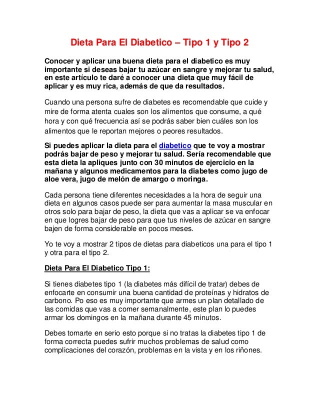 Dieta Para El Diabetico – Tipo 1 y Tipo 2 Dieta Para El Diabetico – Tipo 1 y Tipo 2