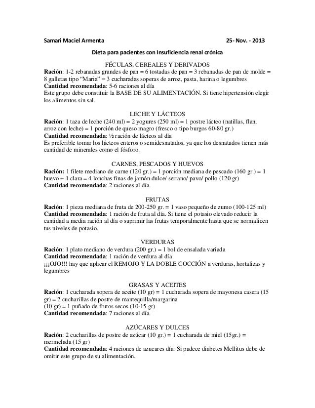 enfermedad renal crónica alimentación