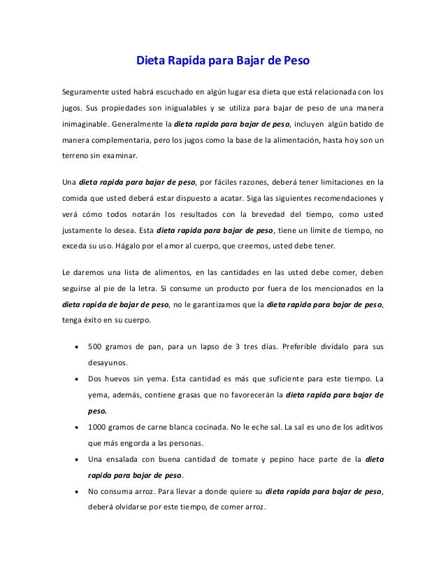 Dieta rapida para bajar de peso