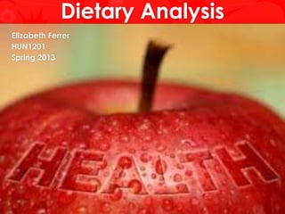 Dietary Analysis
Elizabeth Ferrer
HUN1201
Spring 2013
 