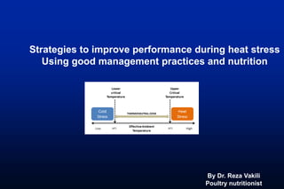 By Dr. Reza Vakili
Poultry nutritionist
Strategies to improve performance during heat stress
Using good management practices and nutrition
 