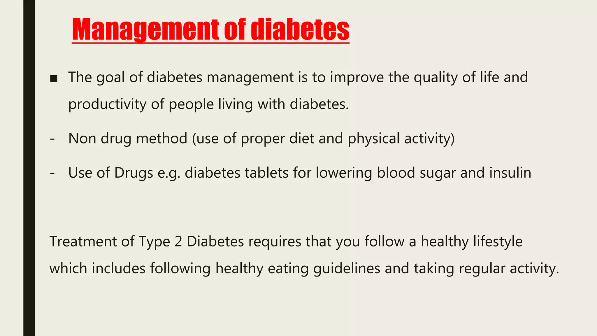 Dietary management of diabetes