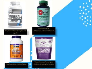 FreyNutritionMineralComplex- 120
capsules
Now FoodsBONECALCIUMTablets
SaltStickCapsPLUS
100Capsules,withSaltand Minerals
VitalyteElectrolytePowderSports
DrinkMix, 80ServingsPerContainer
 