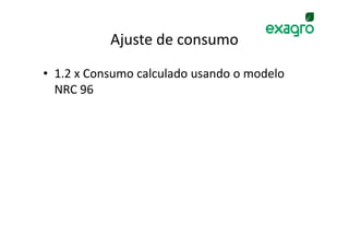 Ajuste de consumo
• 1.2 x Consumo calculado usando o modelo
  NRC 96
 