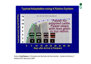 Fonte: Fred Owens, III Simpósio de Nutrição de Ruminantes – Saúde do Rúmen /
Palestra PPT, Botucatu 2007
 