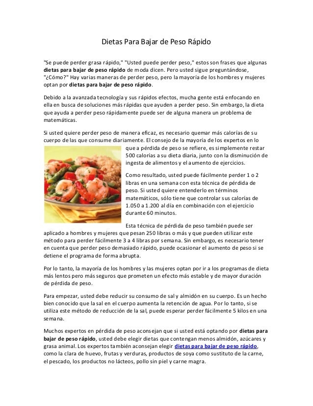 Dietas para bajar de peso rápido Dietas para bajar de peso rápido