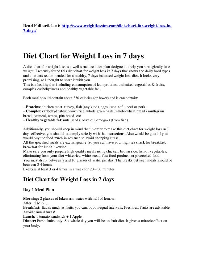 Dinner Chart For Weight Loss