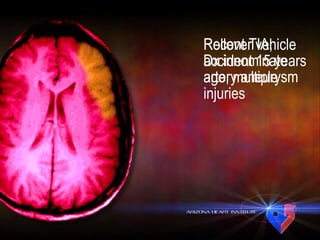 Rollover vehicle accident 15 years ago, multiple injuries Recent TIA,  Dx innominate artery aneurysm 