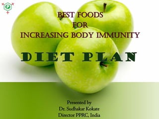 BEST FOODS
FOR
INCREASING BODY IMMUNITY

Presented by
Dr. Sudhakar Kokate
Director PPRC, India

 