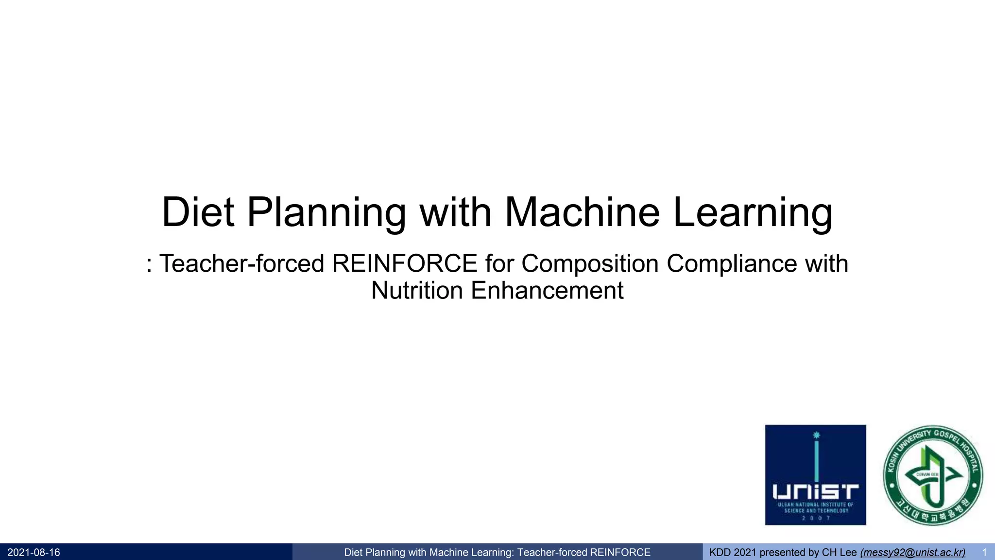 Diet planning with machine learning (changhun lee) 현장발표용 | PPTX