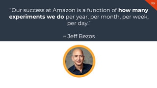 113
Fabian Gmeindl
“Our success at Amazon is a function of how many
experiments we do per year, per month, per week,
per day.”
~ Jeff Bezos
 