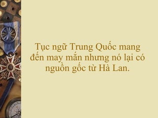 Tục ngữ Trung Quốc mang đến may mắn nhưng nó lại có nguồn gốc từ Hà Lan. 