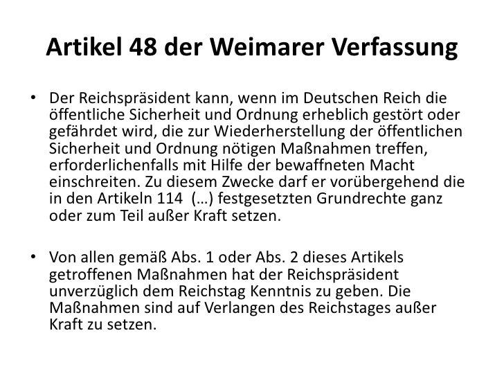 Artikel 48 Und 25 Weimarer Verfassung