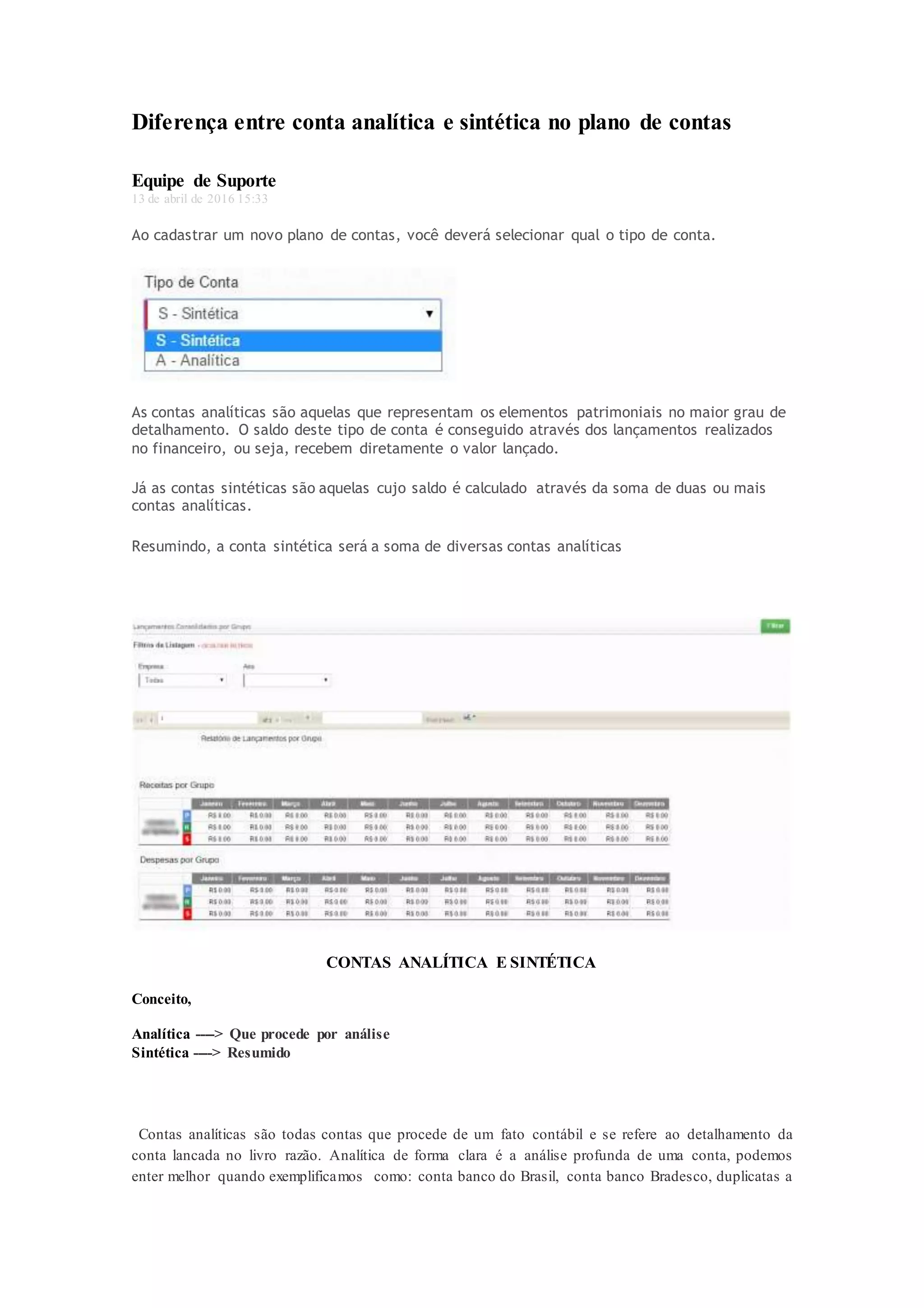 Diferença entre conta analítica e sintética no plano de contas | DOCX