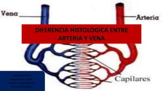 DIFERENCIA HISTOLOGICA ENTRE
ARTERIA Y VENA
INTEGRANTES:
Clavijo Dios Rubén.
Cueva Cunya Melissa.
Flores Valladares.
 