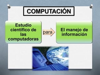 COMPUTACIÓN
Estudio
científico de
las
computadoras
para
El manejo de
información
 