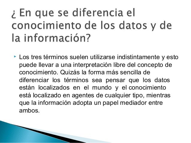 Diferencia entre dato, informacion y conocimiento