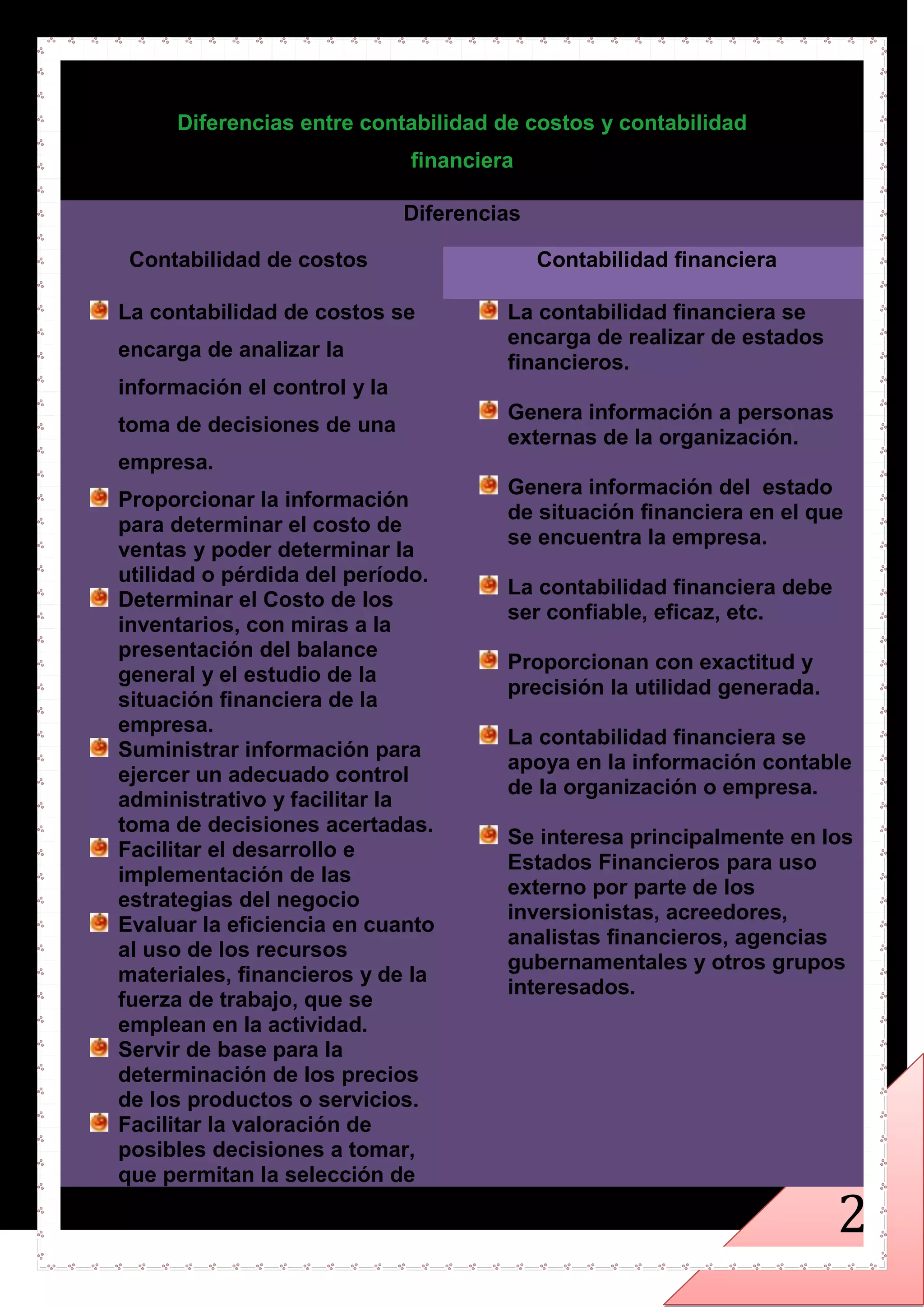 Diferencia entre de contabilidad costo y contabilidad financiera | PDF