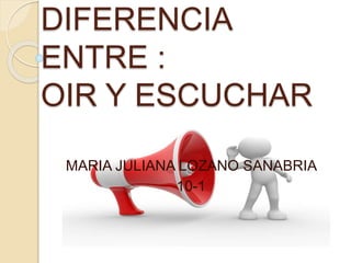 DIFERENCIA
ENTRE :
OIR Y ESCUCHAR
MARIA JULIANA LOZANO SANABRIA
10-1
 