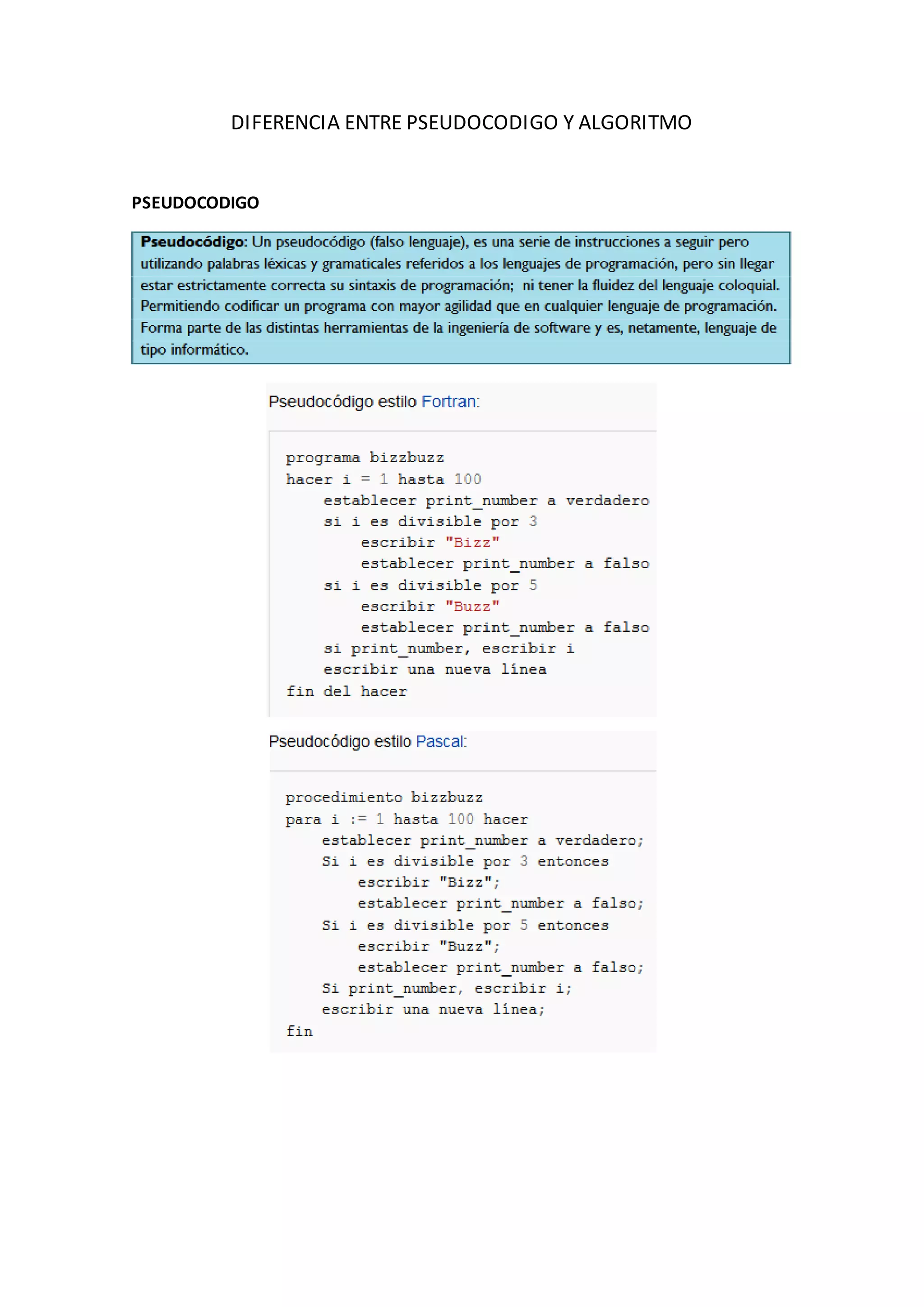 DIFERENCIA ENTRE PSEUDOCODIGO Y ALGORITMO
PSEUDOCODIGO
 