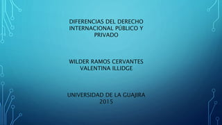 DIFERENCIAS DEL DERECHO
INTERNACIONAL PÚBLICO Y
PRIVADO
WILDER RAMOS CERVANTES
VALENTINA ILLIDGE
UNIVERSIDAD DE LA GUAJIRA
2015
 