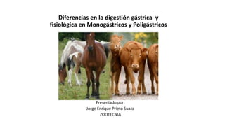 Diferencias en la digestión gástrica y
fisiológica en Monogástricos y Poligástricos
Presentado por:
Jorge Enrique Prieto Suaza
ZOOTECNIA
 