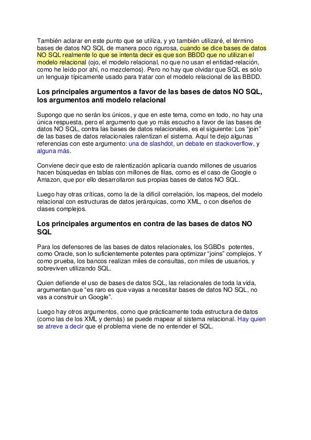 Diferencias entre base de datos relacional y no relacional Diferencias entre base de datos relacional y no relacional