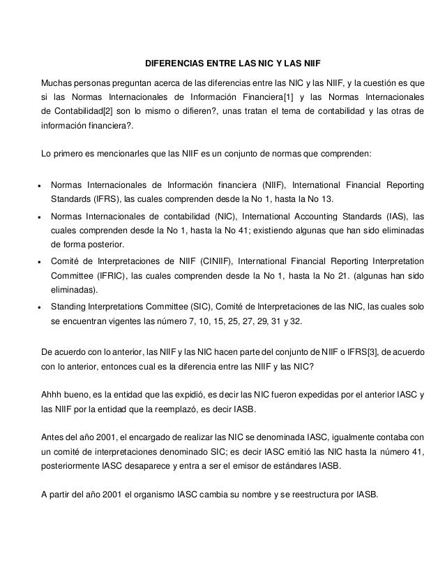 Diferencias entre las nic y las niif