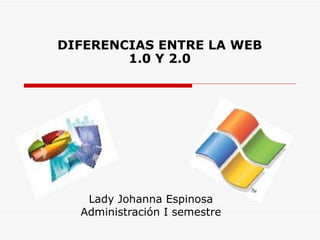 Lady Johanna Espinosa  Administración I semestre  DIFERENCIAS ENTRE LA WEB 1.0 Y 2.0 