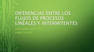 DIFERENCIAS ENTRE LOS
FLUJOS DE PROCESOS
LINEALES Y INTERMITENTES
CINDY JAZMÍN ORTIZ COTO
CARNÉ 20011890
 