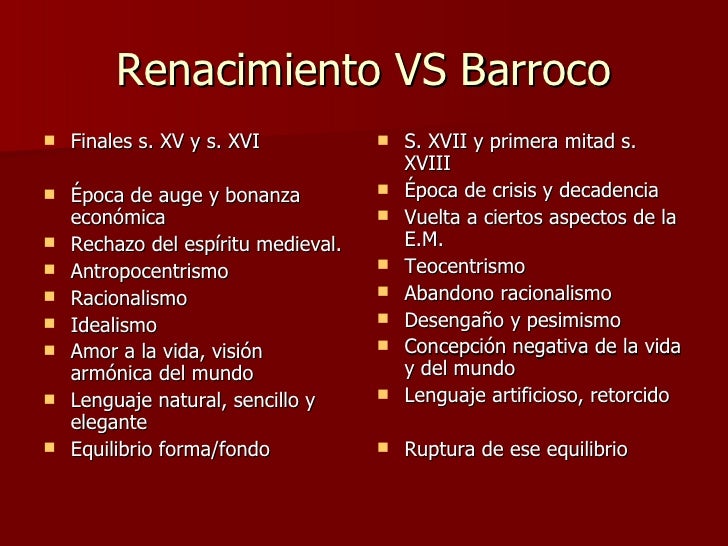 Resultado de imagen de diferencias renacimiento y barroco