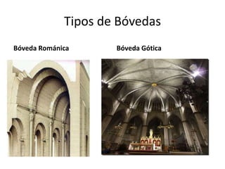 Tipos de Bóvedas
Bóveda Románica      Bóveda Gótica
 