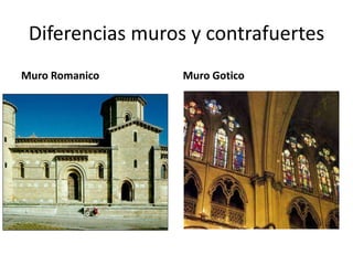 Diferencias muros y contrafuertes
Muro Romanico     Muro Gotico
 