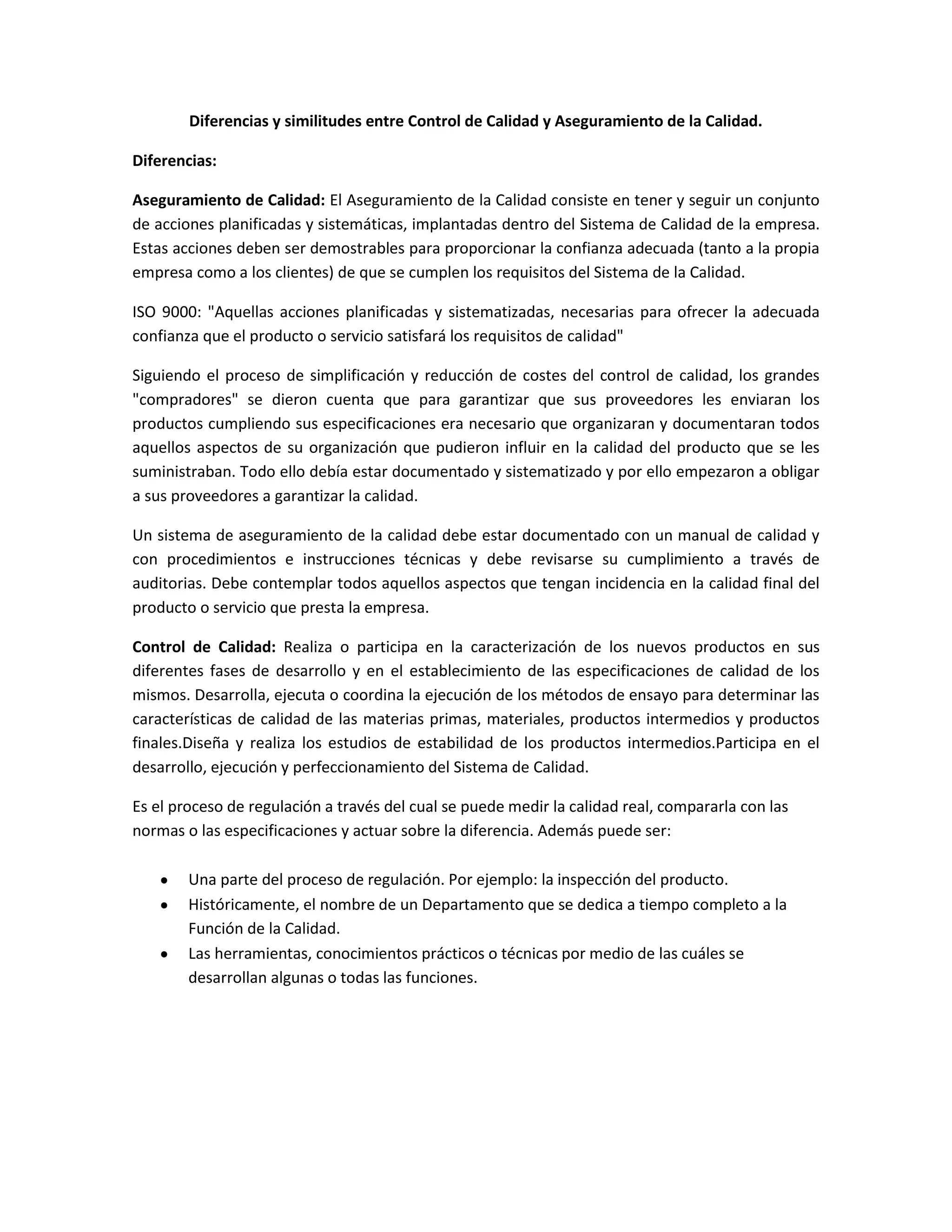 Diferencias y similitudes entre control de calidad y aseguramiento de ...