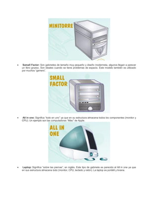 Diferentes tipos de computadoras y sus gabinetes | PDF