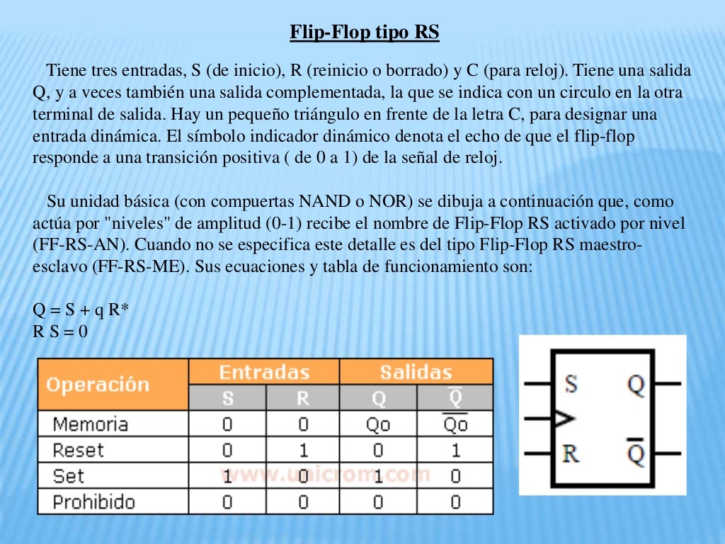 Diferentes tipos de flip flops (jk, sr, d, t) sus tablas de verdad,